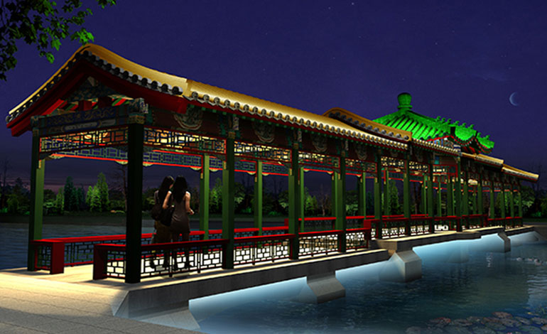 涉水長(zhǎng)廊夜景效果圖